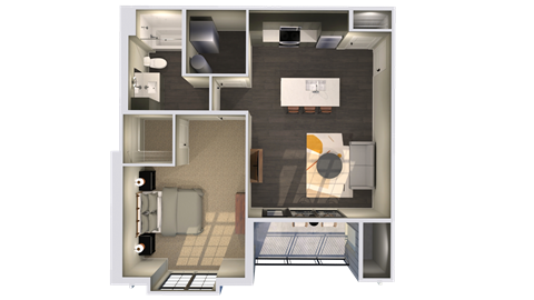Floor plan for 1 bed, 1 bath, 766 sqft